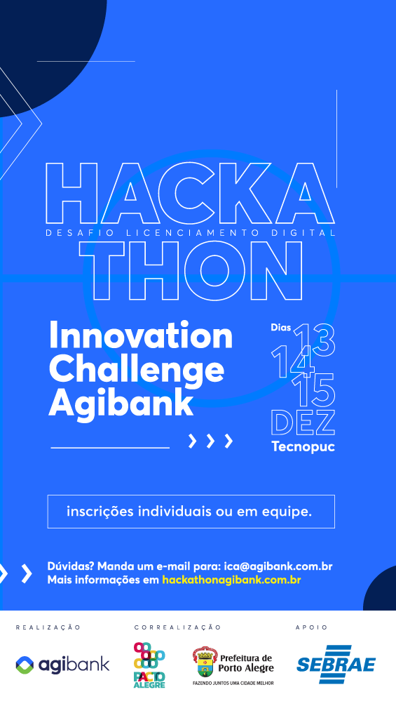 Serviço:  Datas: 13, 14 e 15 de dezembro.  Local: Tecnopuc - Prédio 95C.  Perfis de participação: desenvolvedor front end, desenvolvedor back end, designer (UX/UI), analista de dados e pessoa de negócios/empreendedor.