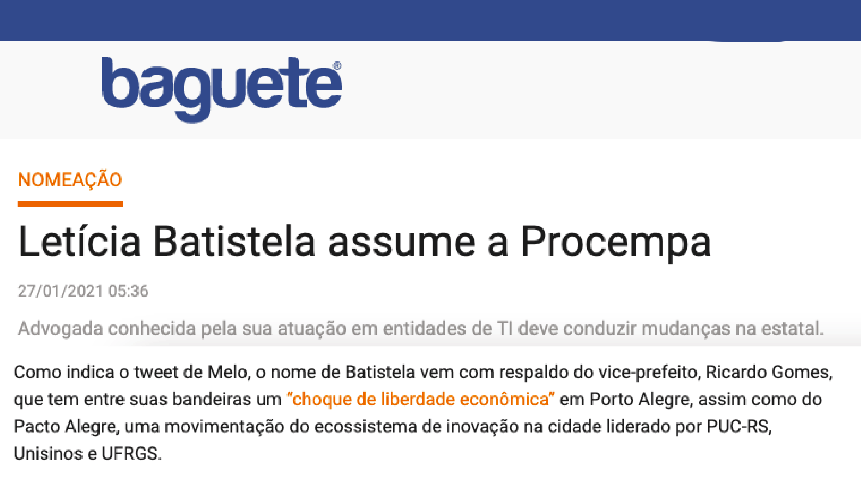 Print da notícia do Baguete